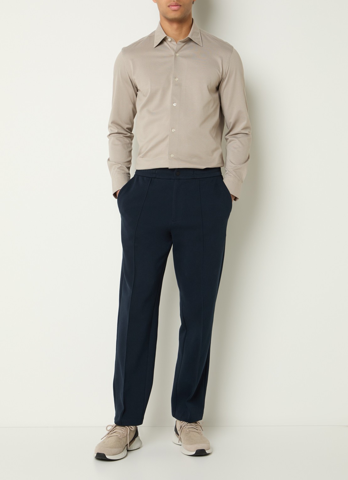 Boggi Milano Regular fit overhemd met microdessin - voorkant 3 donkerbeige