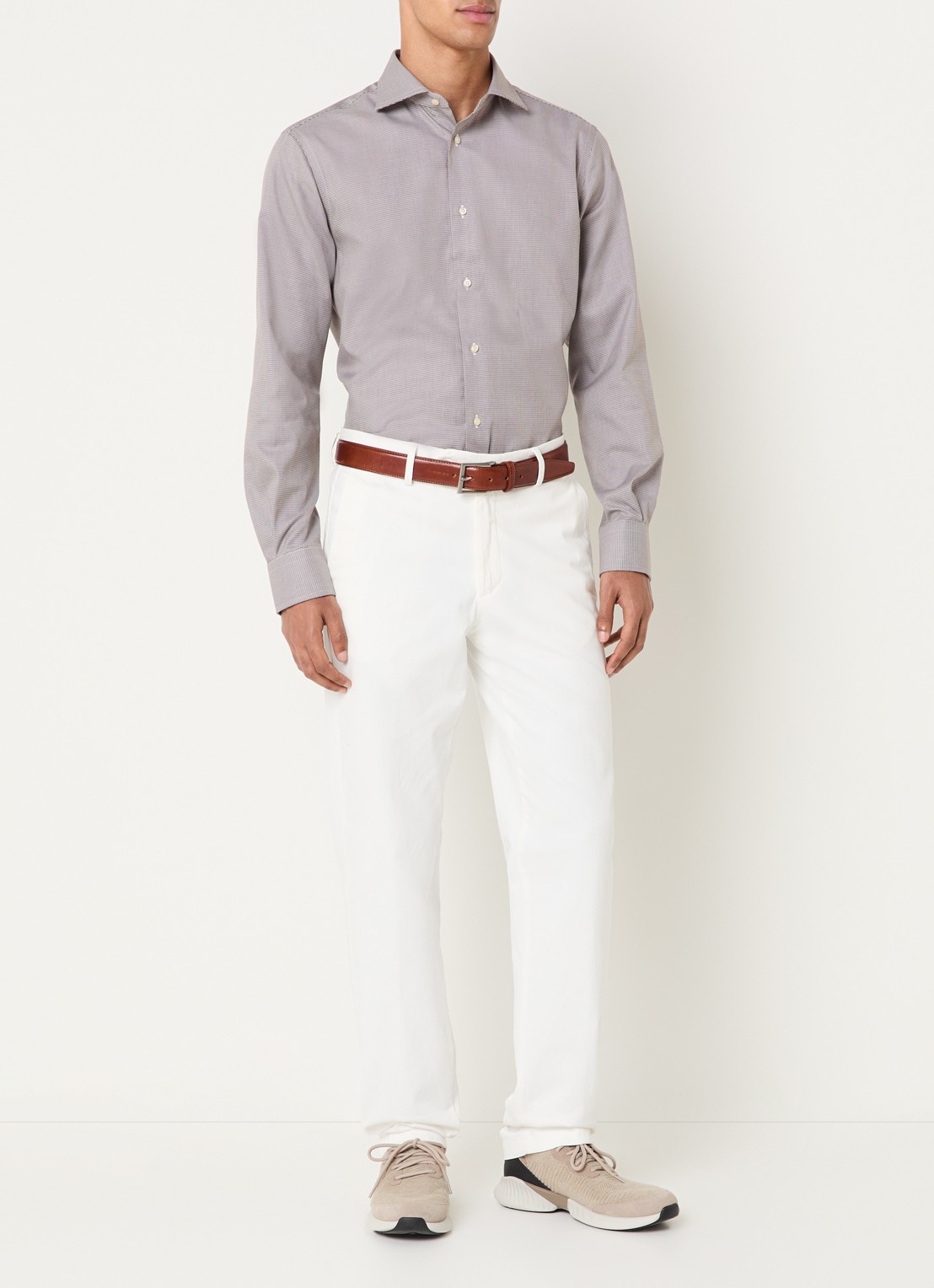 Boggi Milano Regular fit overhemd met pied-de-poule dessin - voorkant 4 bruin