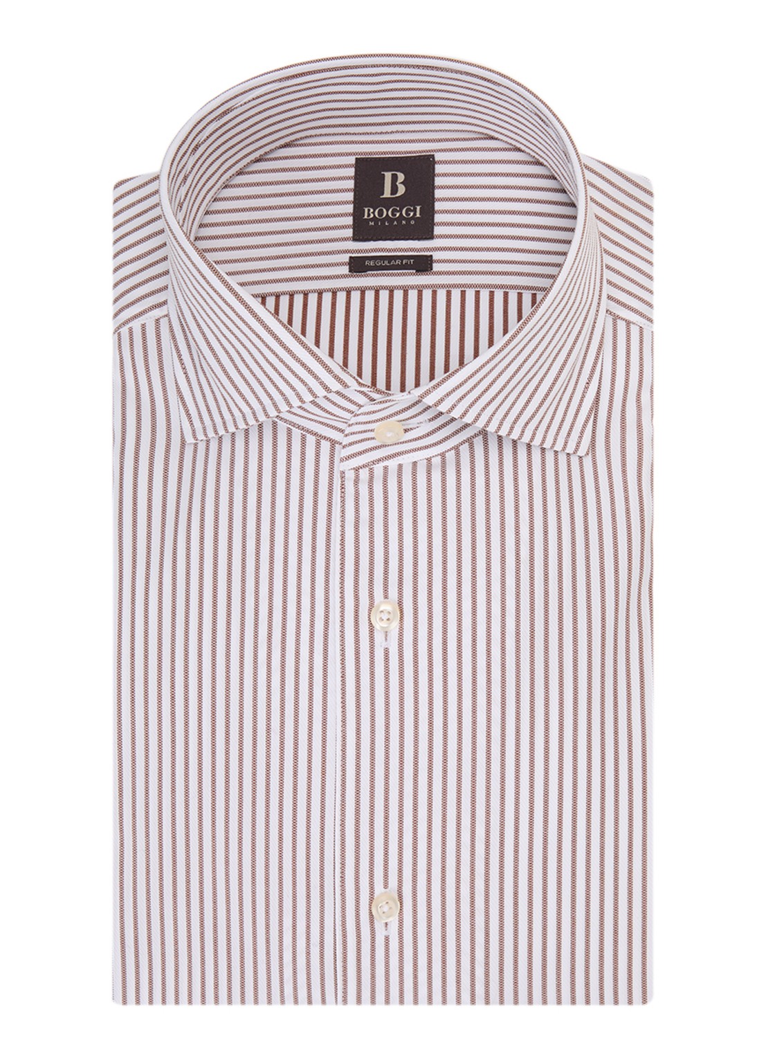 Boggi Milano Regular fit overhemd met streepprint - voorkant 4 bruin