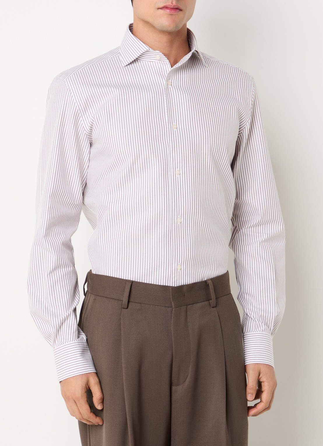 Boggi Milano Regular fit overhemd met streepprint - detail 2 bruin