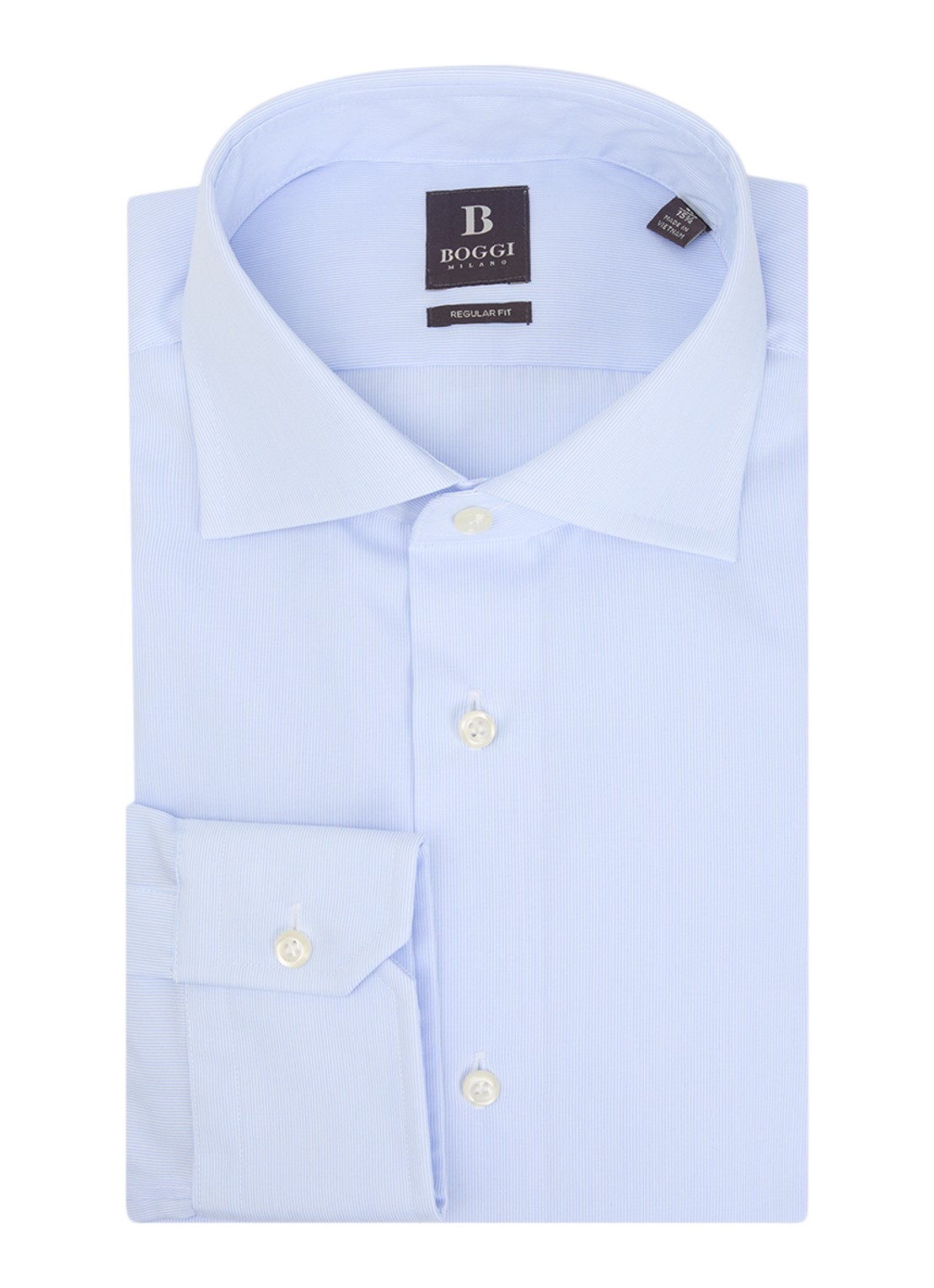 Boggi Milano Regular fit overhemd met streepprint - voorkant 4 lichtblauw