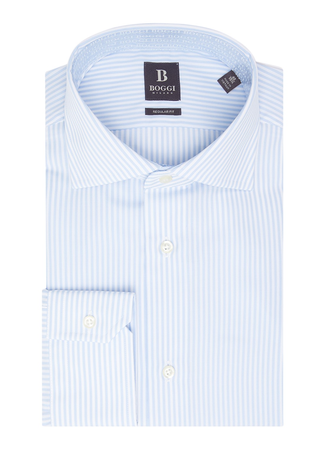 Boggi Milano Regular fit overhemd met streepprint - voorkant 4 lichtblauw