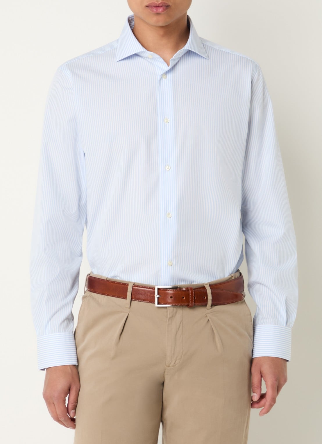 Boggi Milano Regular fit overhemd met streepprint - detail 2 lichtblauw