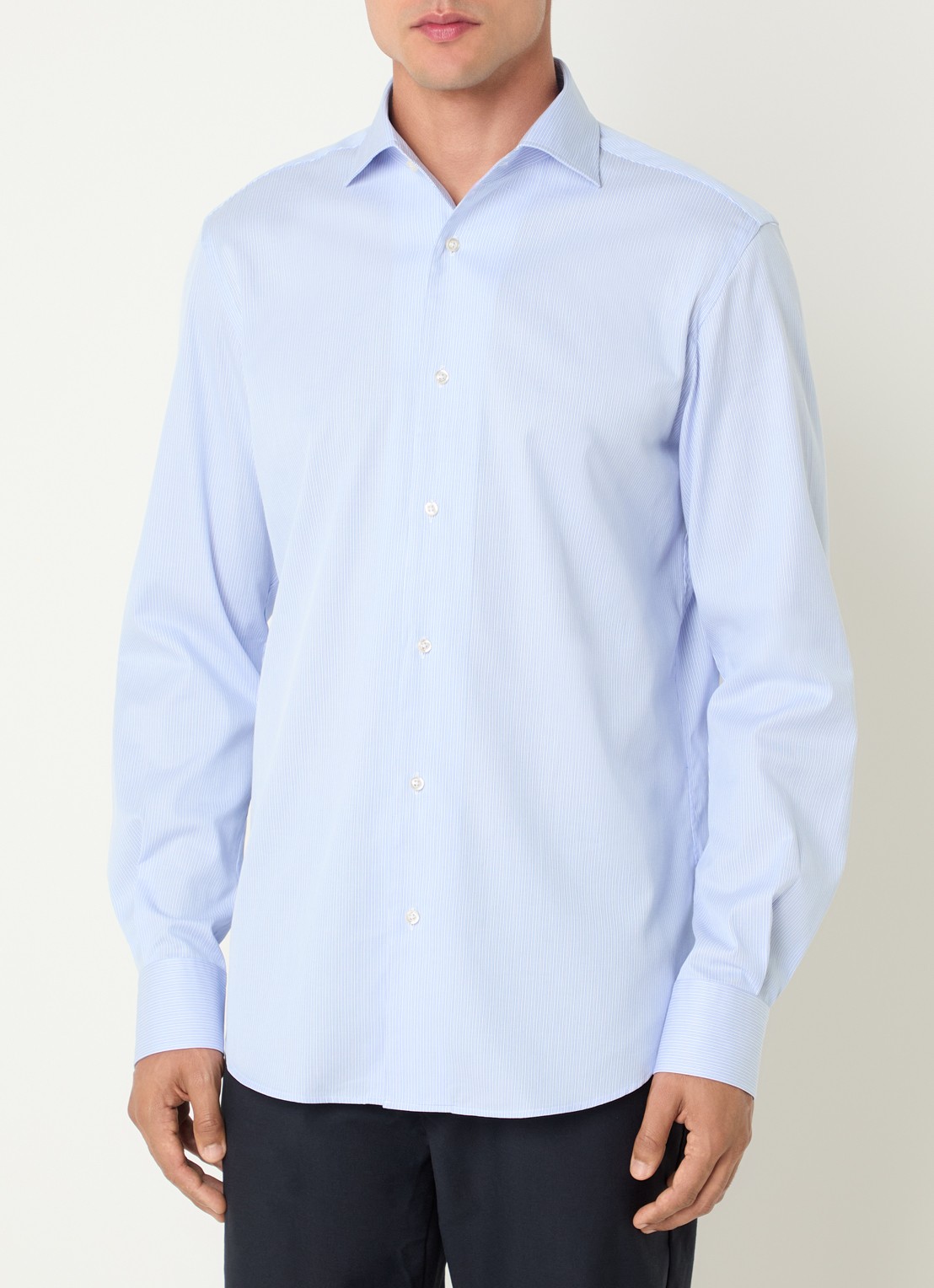 Boggi Milano Regular fit overhemd met streepprint - detail lichtblauw