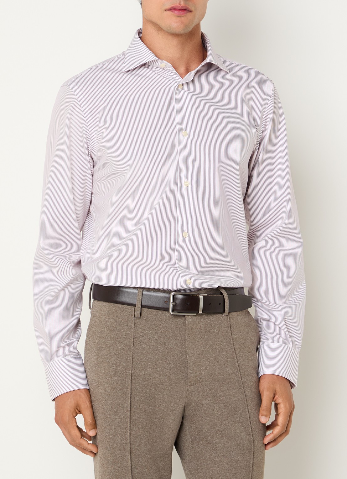Boggi Milano Regular fit overhemd met streepprint - detail bordeauxrood