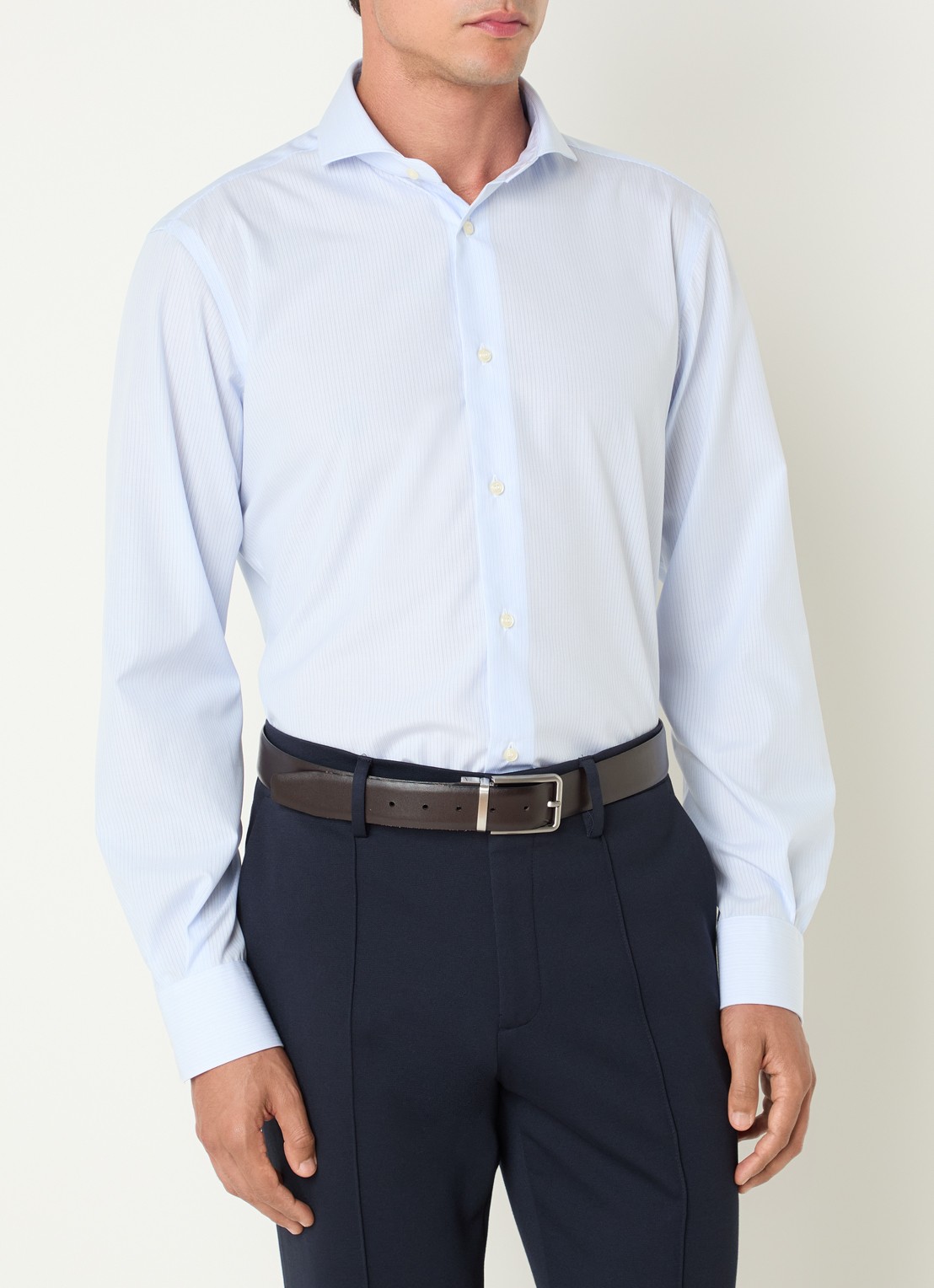 Boggi Milano Regular fit overhemd met streepprint - detail 4 lichtblauw