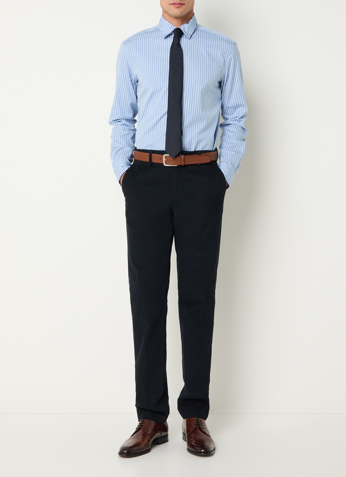 Boggi Milano Regular fit overhemd met streepprint - voorkant 2 blauw