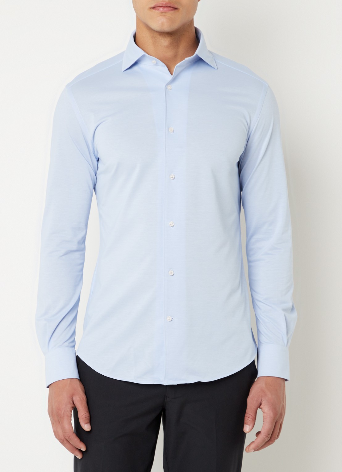 Boggi Milano Regular fit overhemd met stretch  - detail 4 lichtblauw