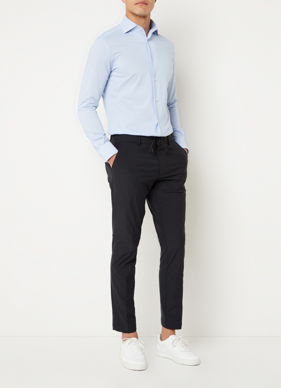 Boggi Milano Regular fit overhemd met stretch  - voorkant 3 lichtblauw