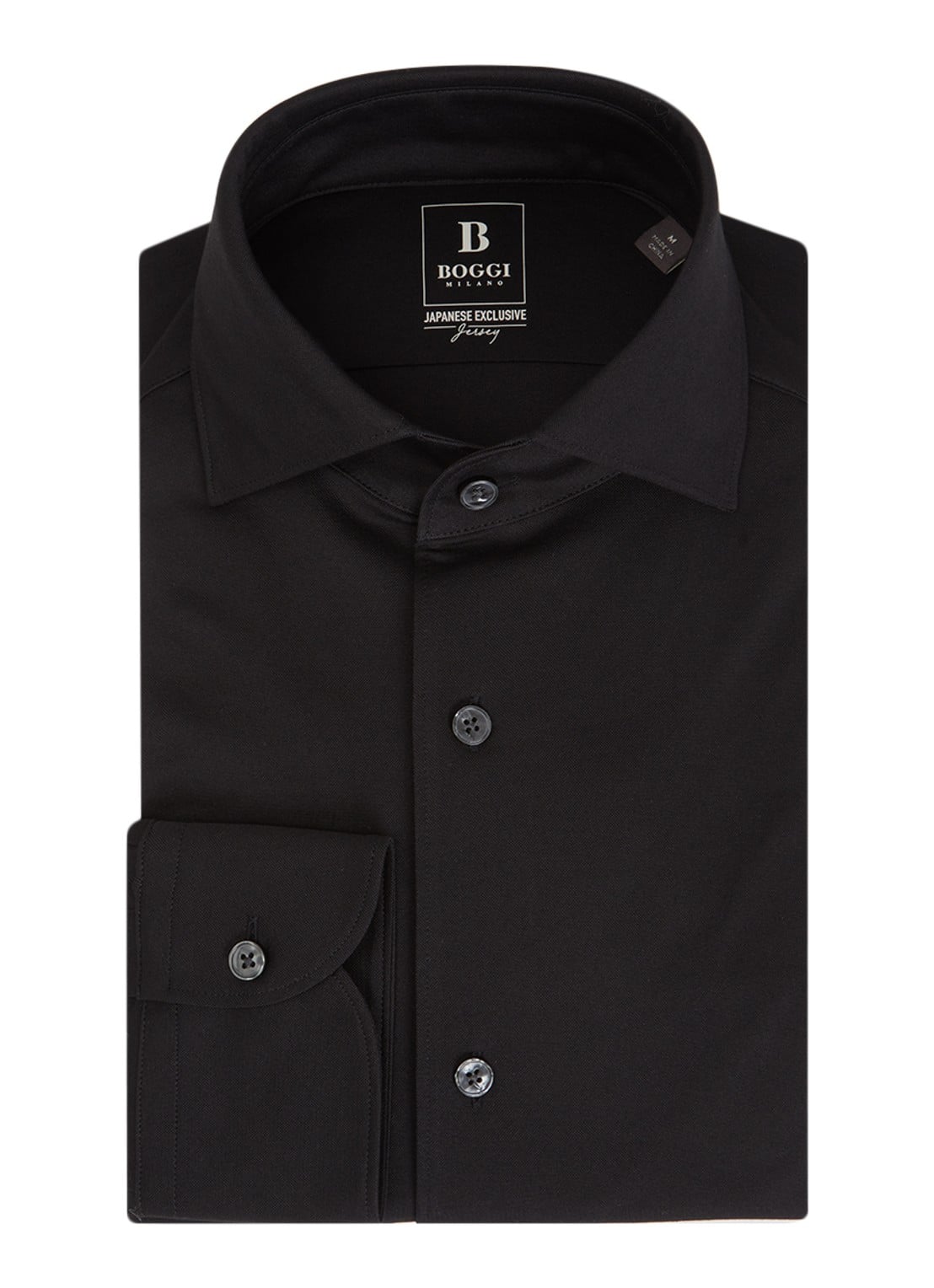 Boggi Milano Regular fit overhemd met stretch - voorkant 2 zwart