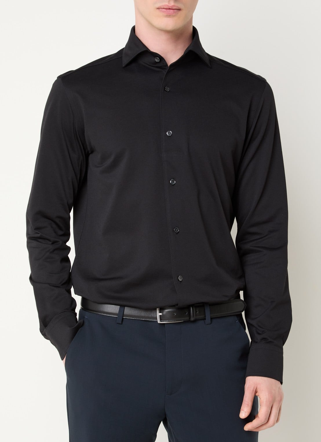 Boggi Milano Regular fit overhemd met stretch - detail 4 zwart