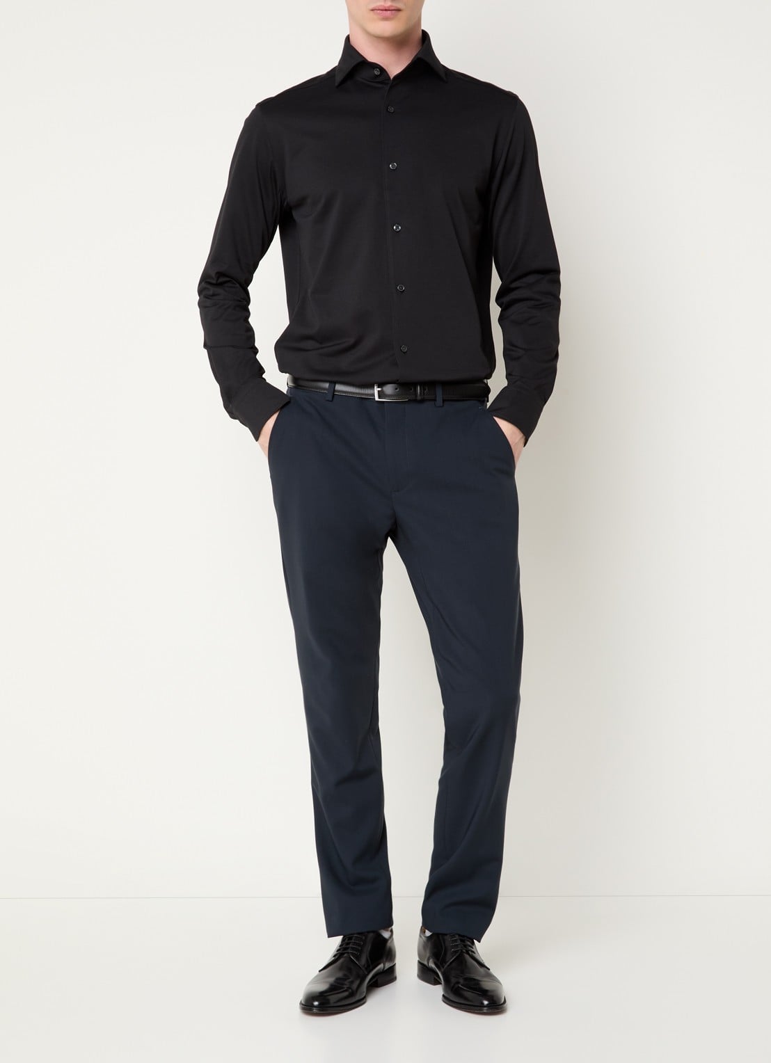 Boggi Milano Regular fit overhemd met stretch - voorkant 3 zwart