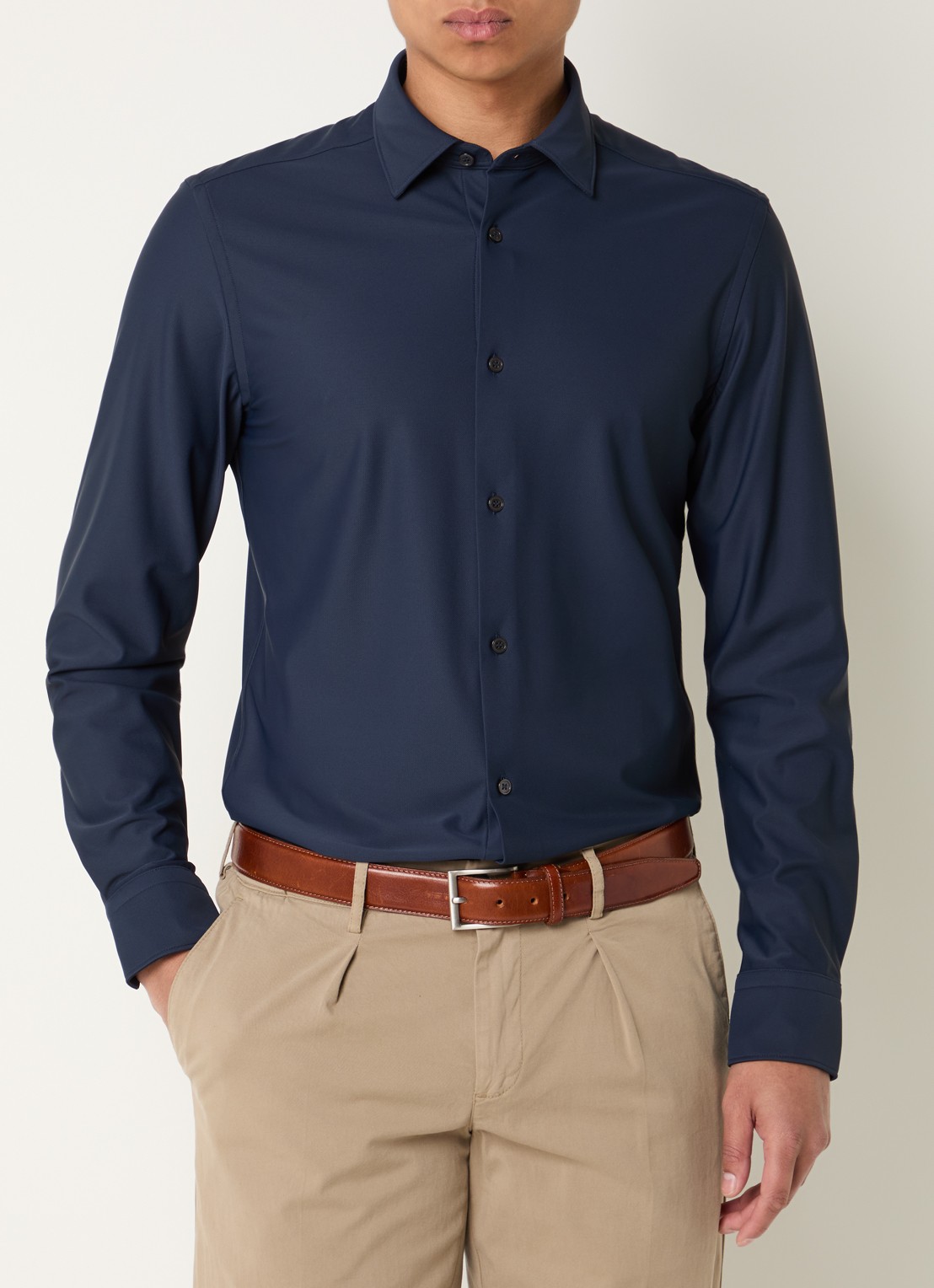 Boggi Milano Regular fit overhemd met stretch - detail 4 donkerblauw