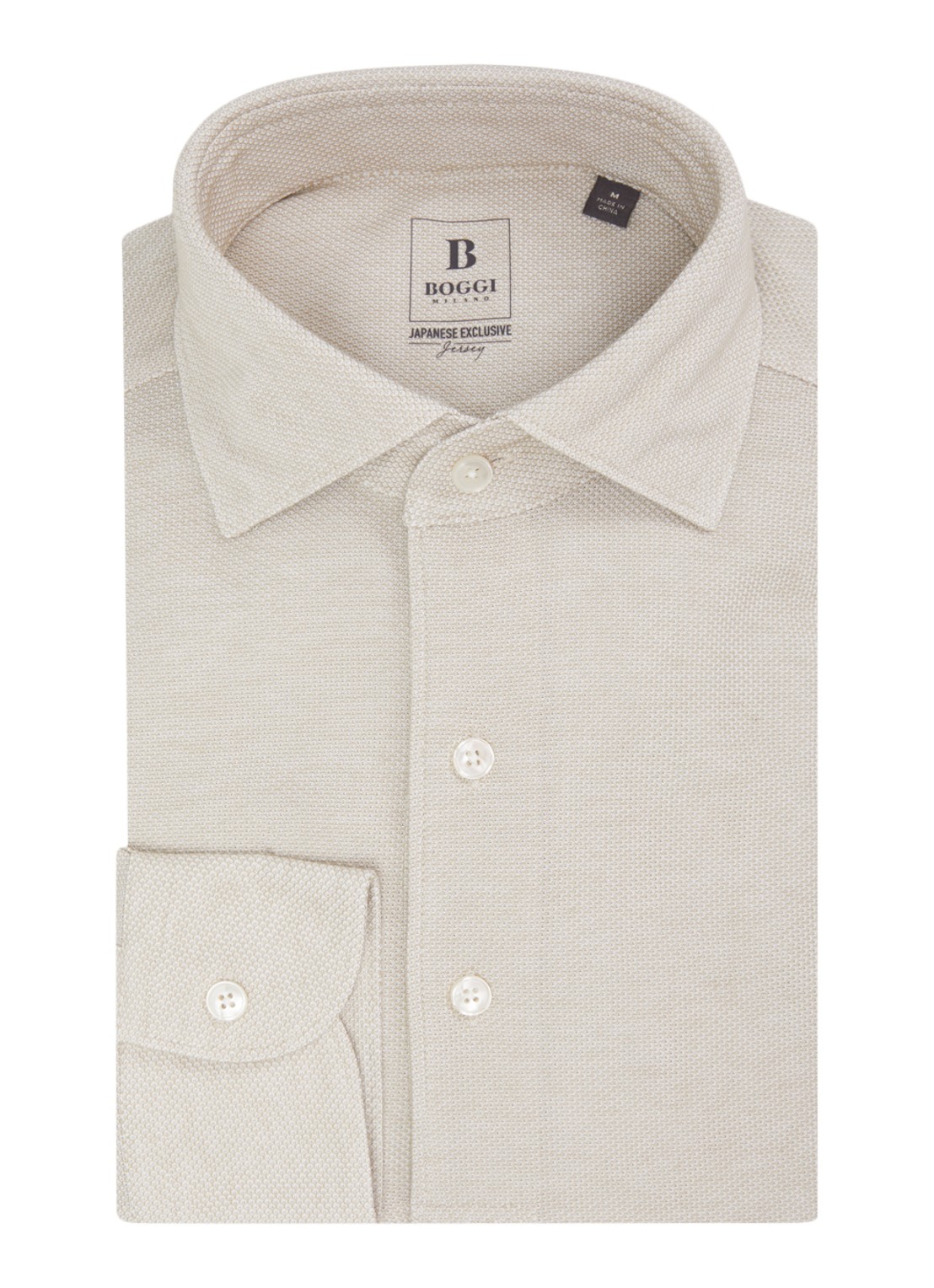 Boggi Milano Regular fit overhemd met stretch - voorkant 3 beige
