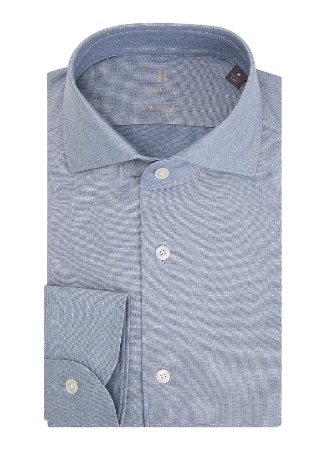 Boggi Milano Regular fit overhemd met stretch - voorkant indigo