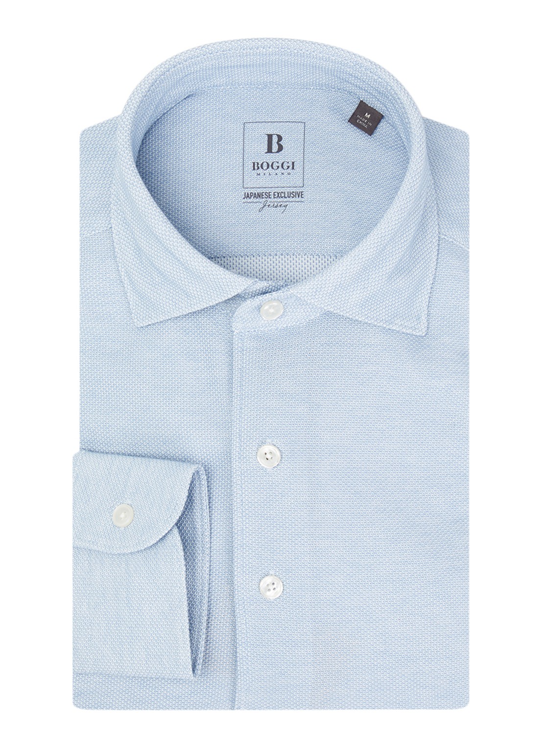 Boggi Milano Regular fit overhemd met stretch - voorkant lichtblauw