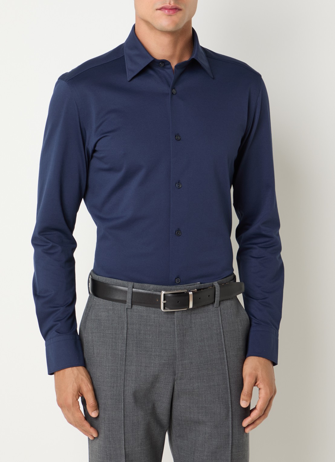 Boggi Milano Regular fit overhemd met stretch - detail donkerblauw