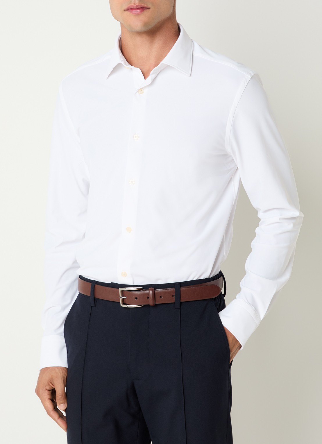 Boggi Milano Regular fit overhemd met stretch - detail wit