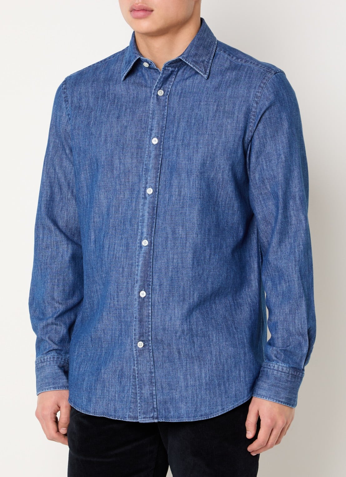 Boggi Milano Regular fit overhemd van denim - detail 3 indigo
