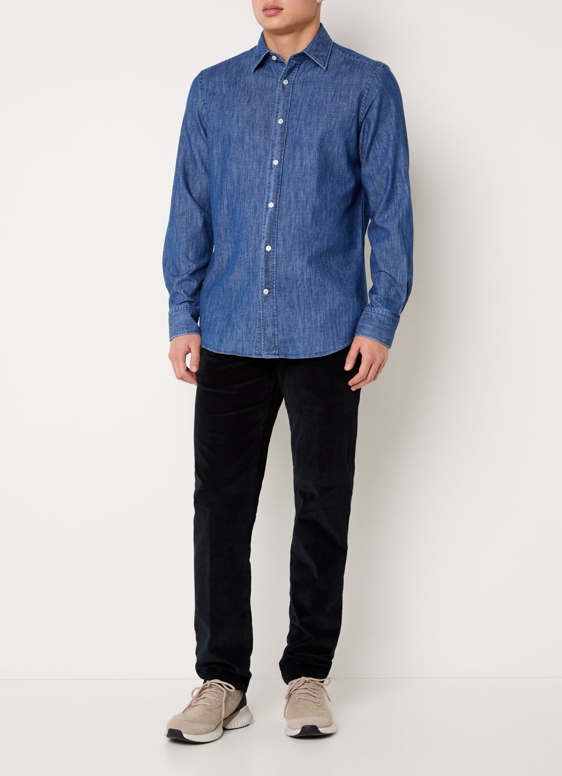 Boggi Milano Regular fit overhemd van denim - voorkant 2 indigo