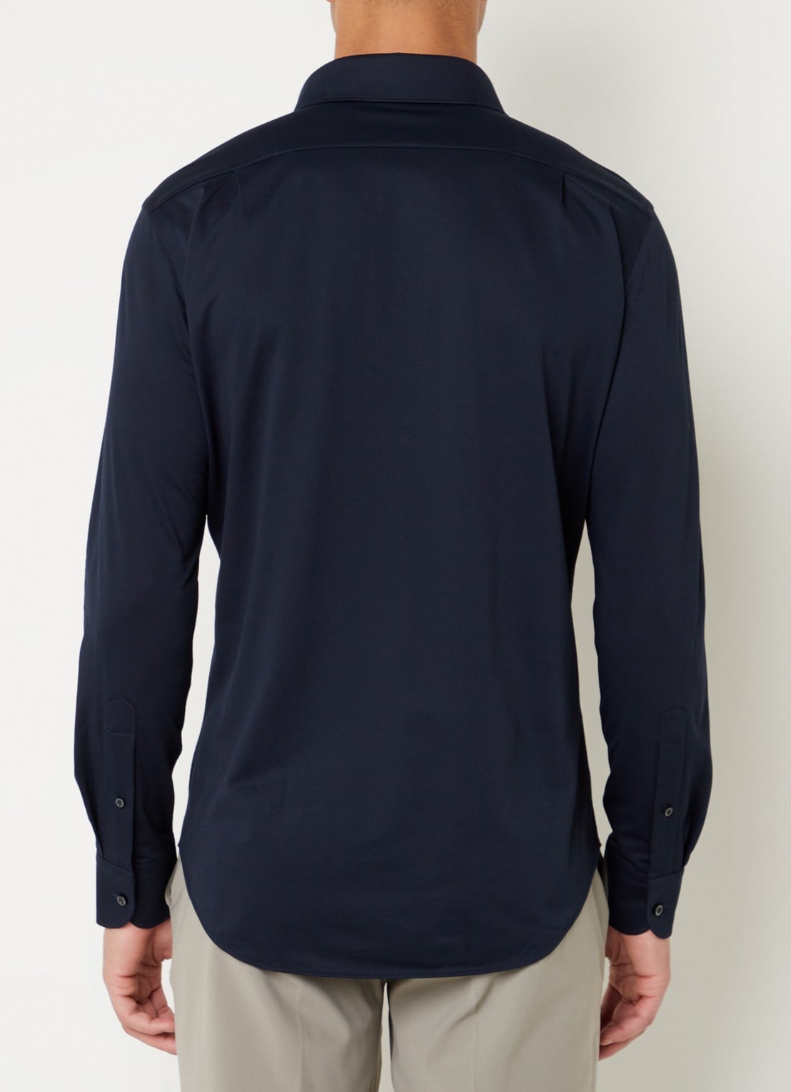 Boggi Milano Regular fit overhemd van jersey met stretch  - achterkant 3 donkerblauw