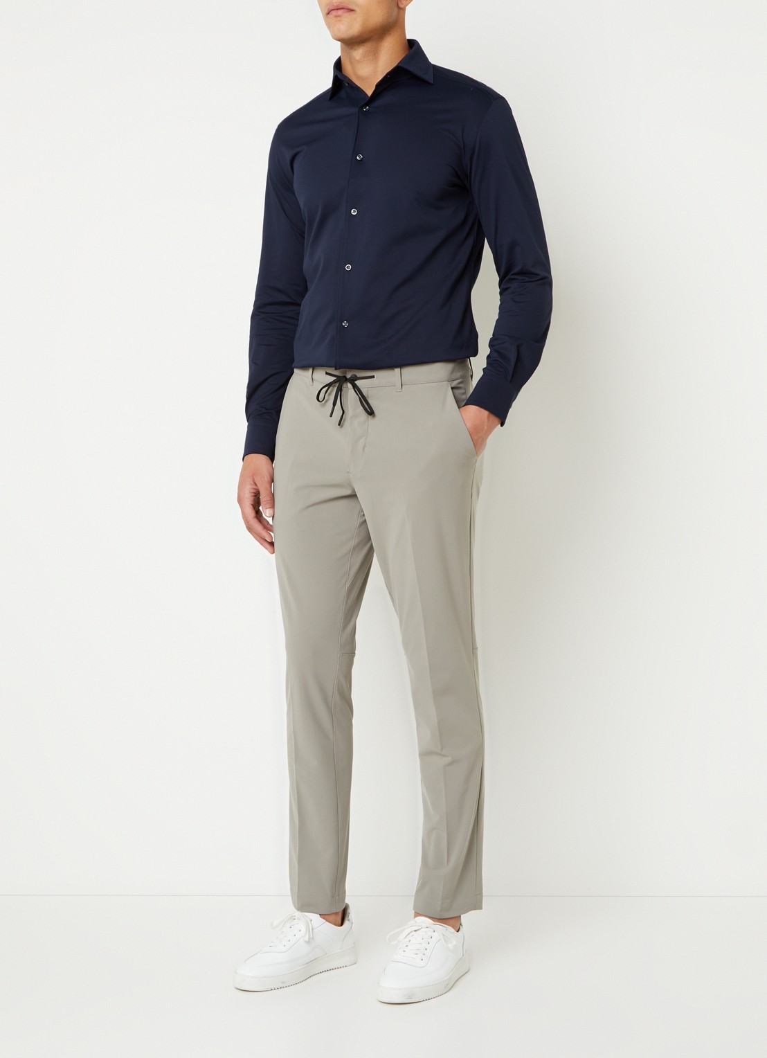 Boggi Milano Regular fit overhemd van jersey met stretch  - voorkant 2 donkerblauw
