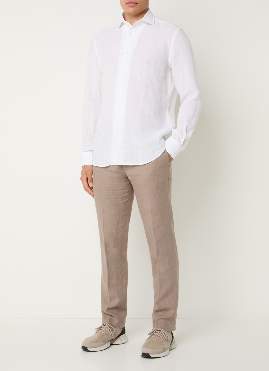 Boggi Milano Regular fit overhemd van linnen - voorkant 4 gebroken wit