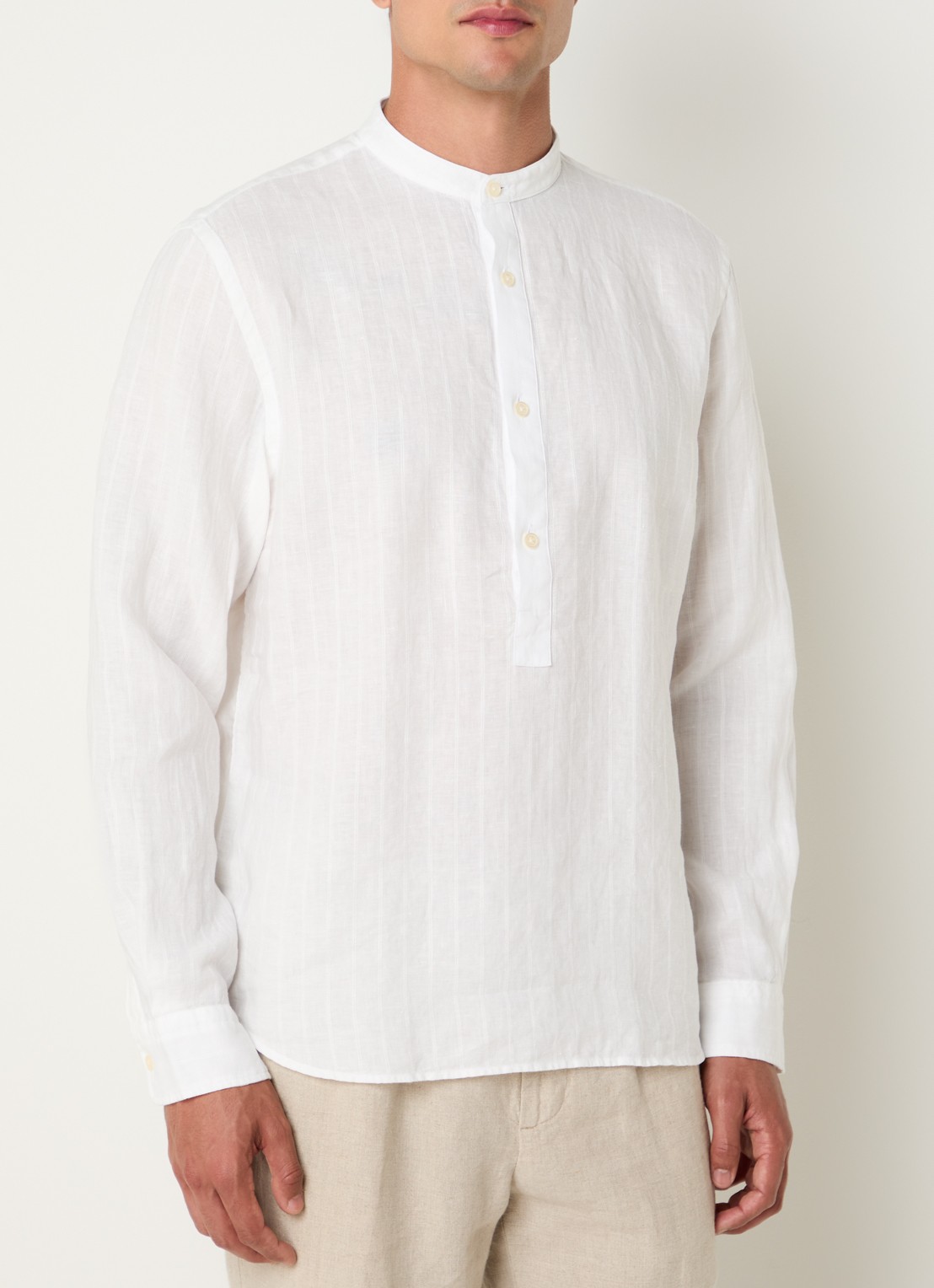 Boggi Milano Regular fit overhemd van linnen  - detail 5 wit