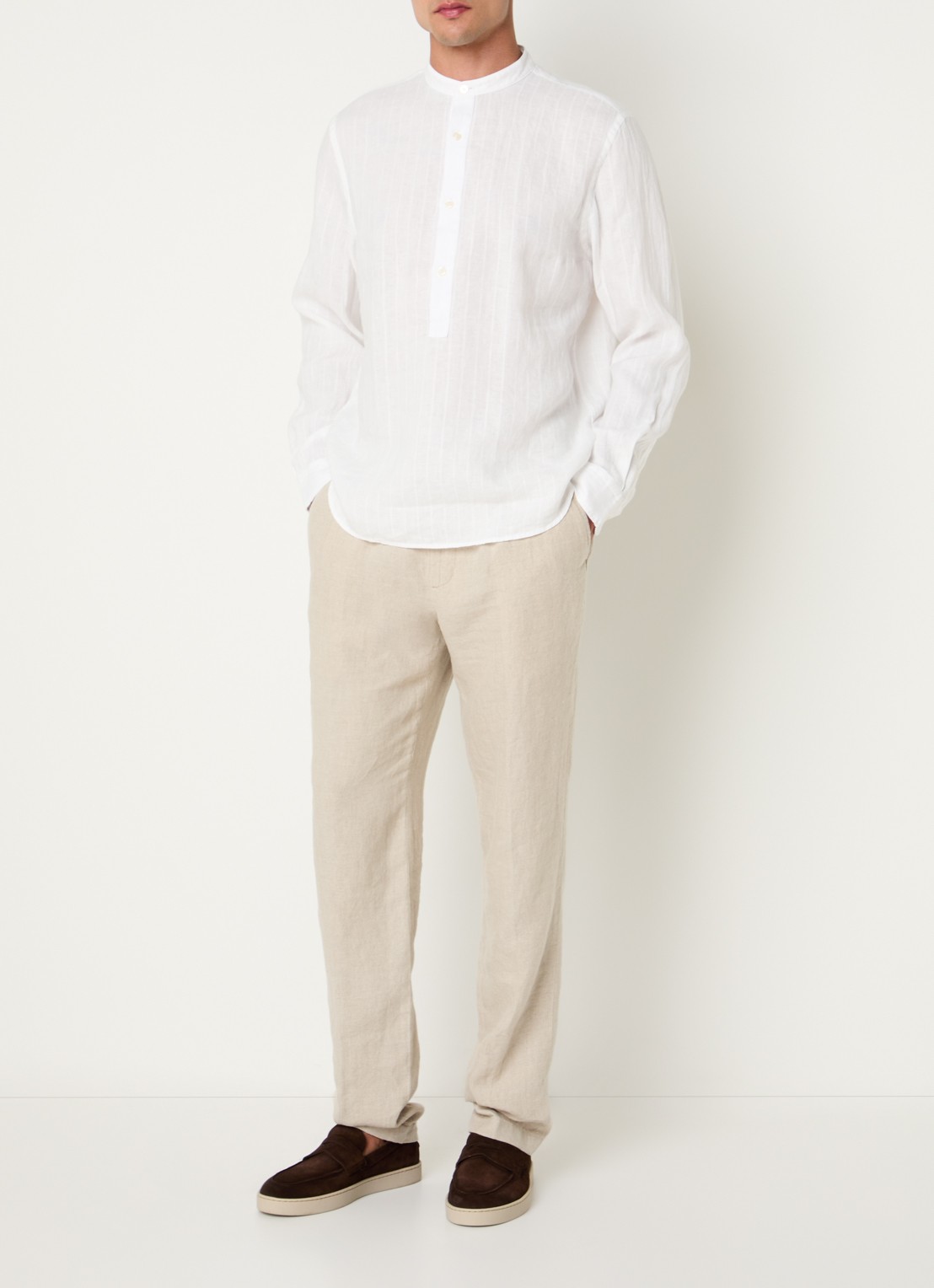 Boggi Milano Regular fit overhemd van linnen  - voorkant 4 wit