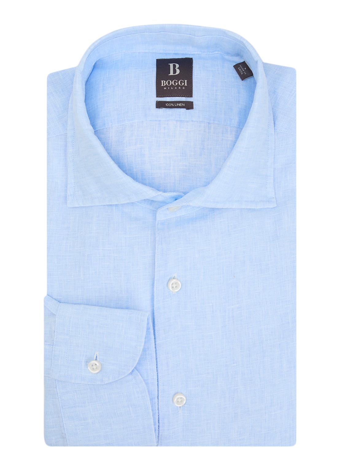 Boggi Milano Regular fit overhemd van linnen - voorkant 3 blauw
