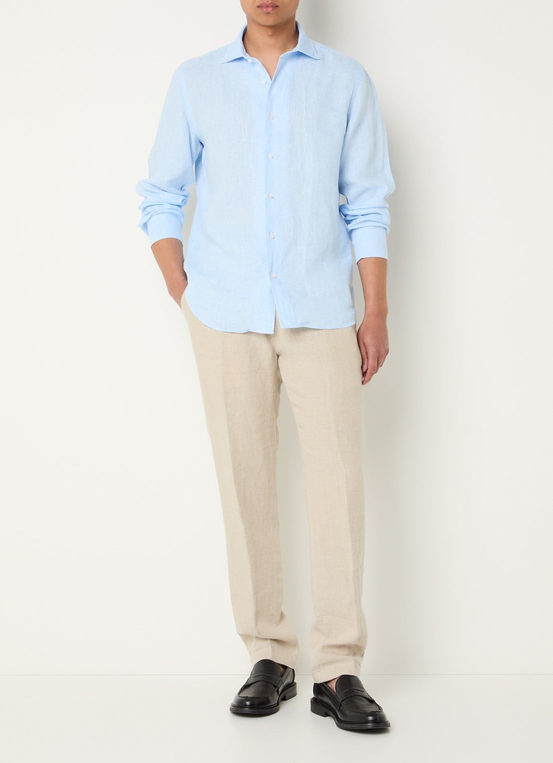 Boggi Milano Regular fit overhemd van linnen - voorkant 5 blauw
