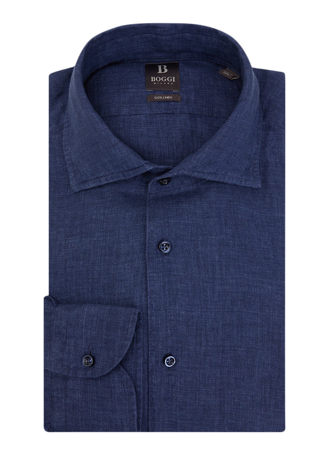 Boggi Milano Regular fit overhemd van linnen - voorkant donkerblauw
