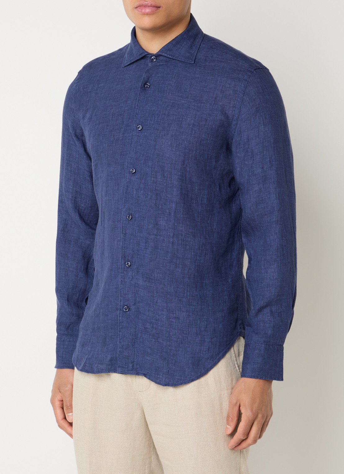 Boggi Milano Regular fit overhemd van linnen - detail 5 donkerblauw