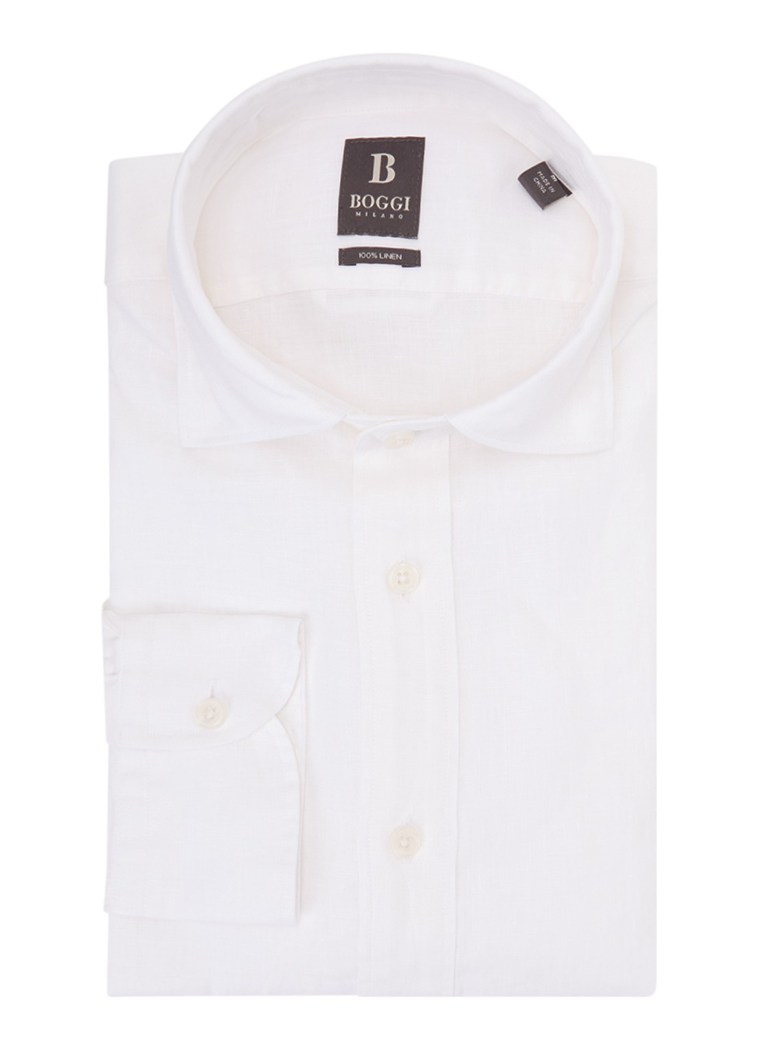Boggi Milano Regular fit overhemd van linnen  - voorkant 2 wit