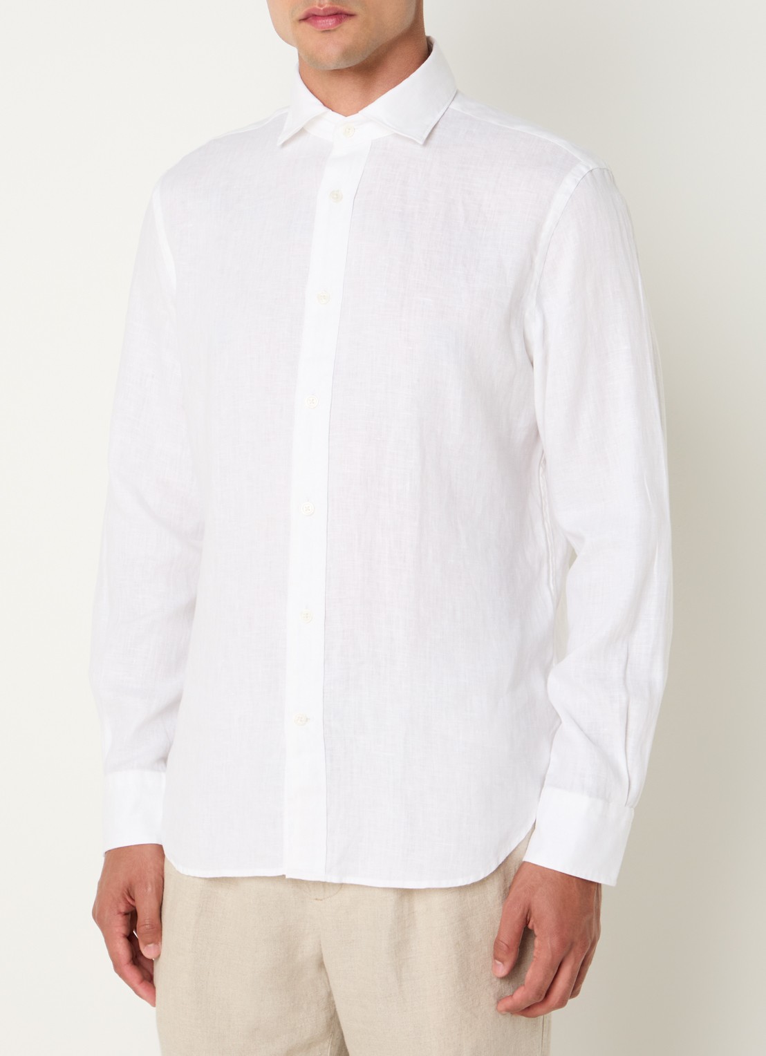 Boggi Milano Regular fit overhemd van linnen  - detail wit
