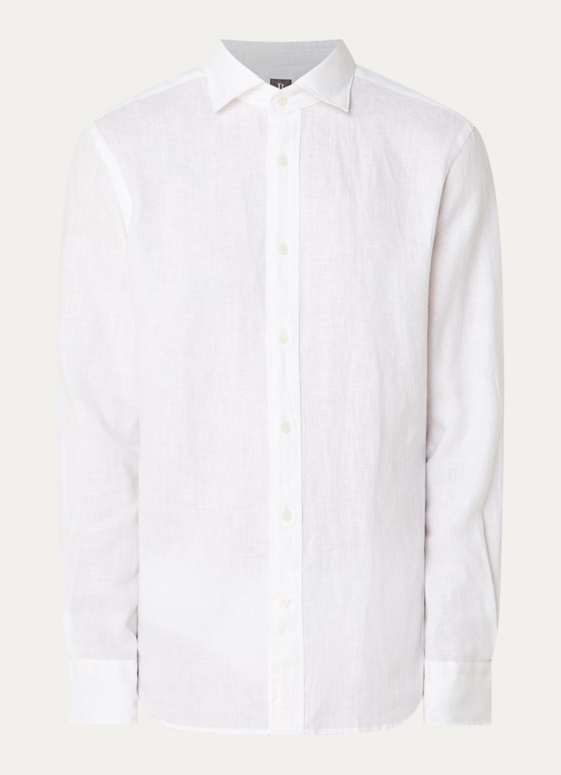 Boggi Milano Regular fit overhemd van linnen  - voorkant 3 wit