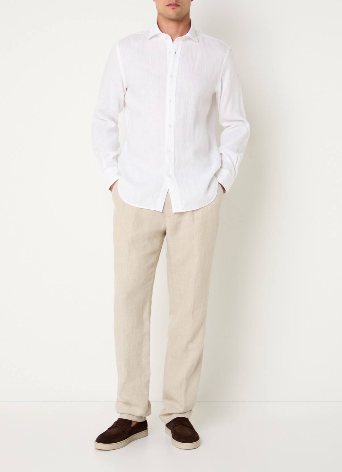 Boggi Milano Regular fit overhemd van linnen  - voorkant 4 wit