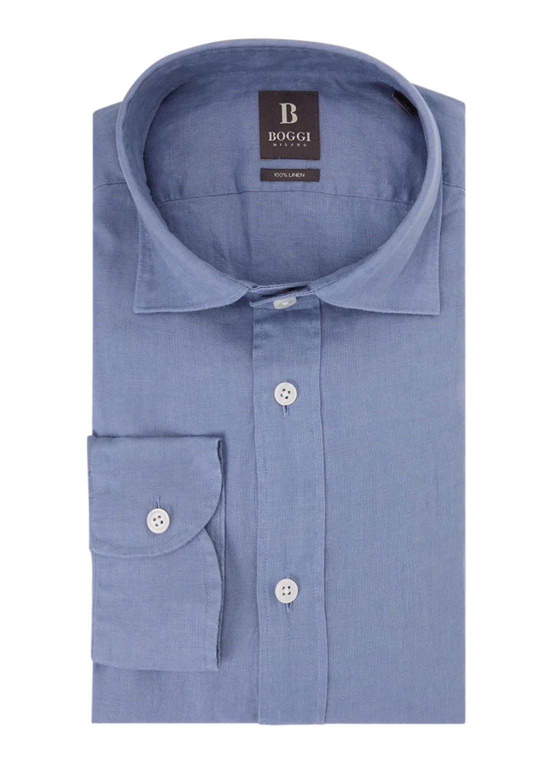 Boggi Milano Regular fit overhemd van linnen  - voorkant 2 blauw