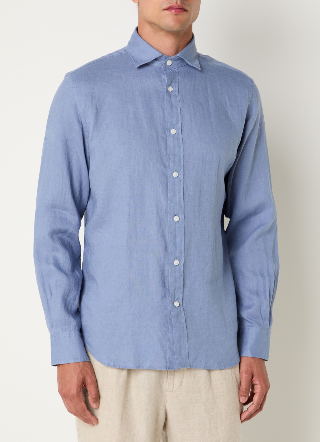 Boggi Milano Regular fit overhemd van linnen  - detail 5 blauw