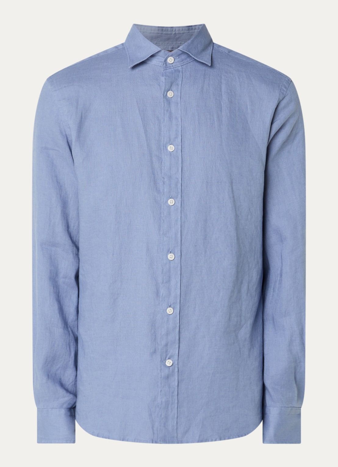 Boggi Milano Regular fit overhemd van linnen  - voorkant 3 blauw