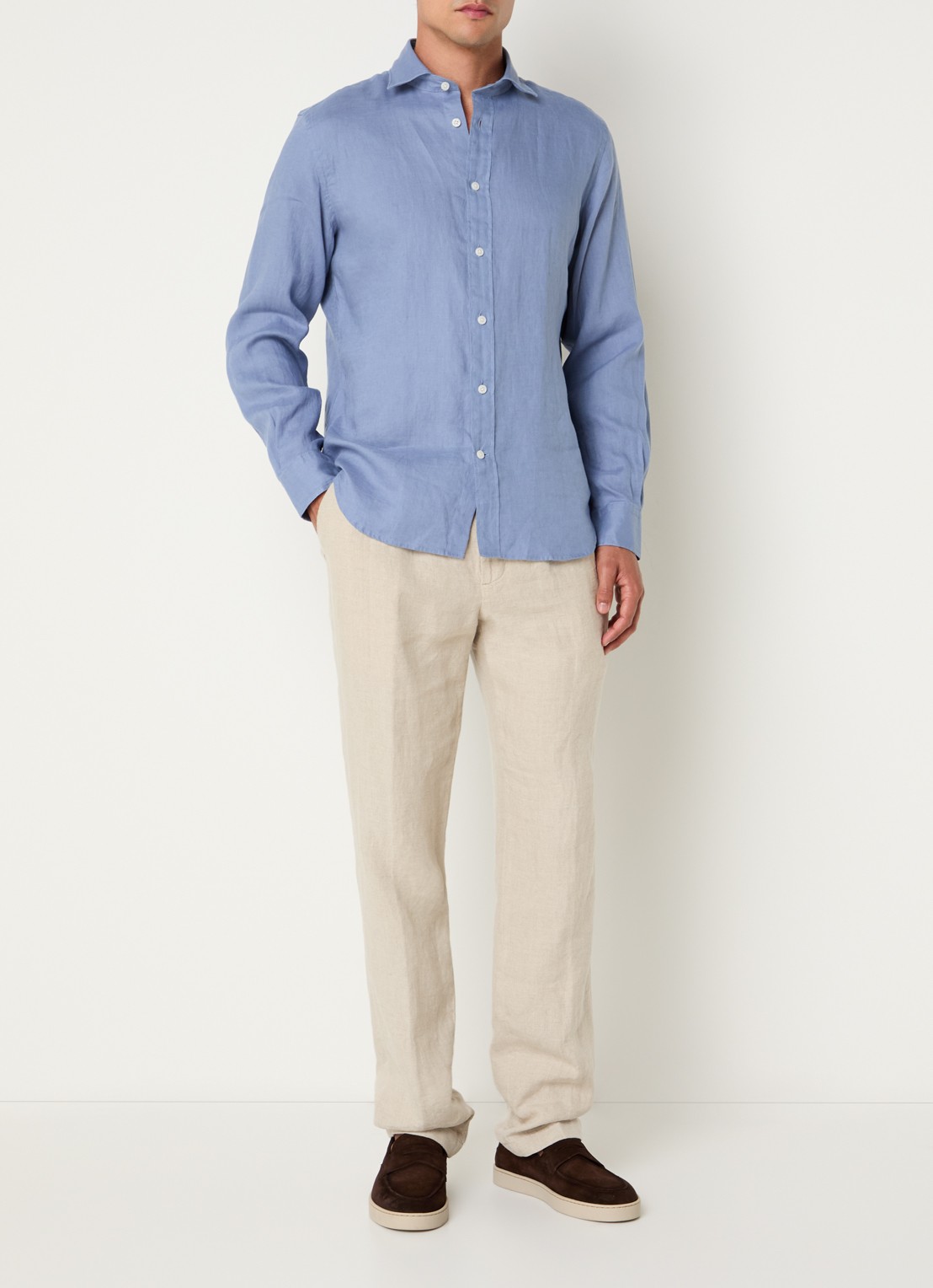 Boggi Milano Regular fit overhemd van linnen  - voorkant 4 blauw