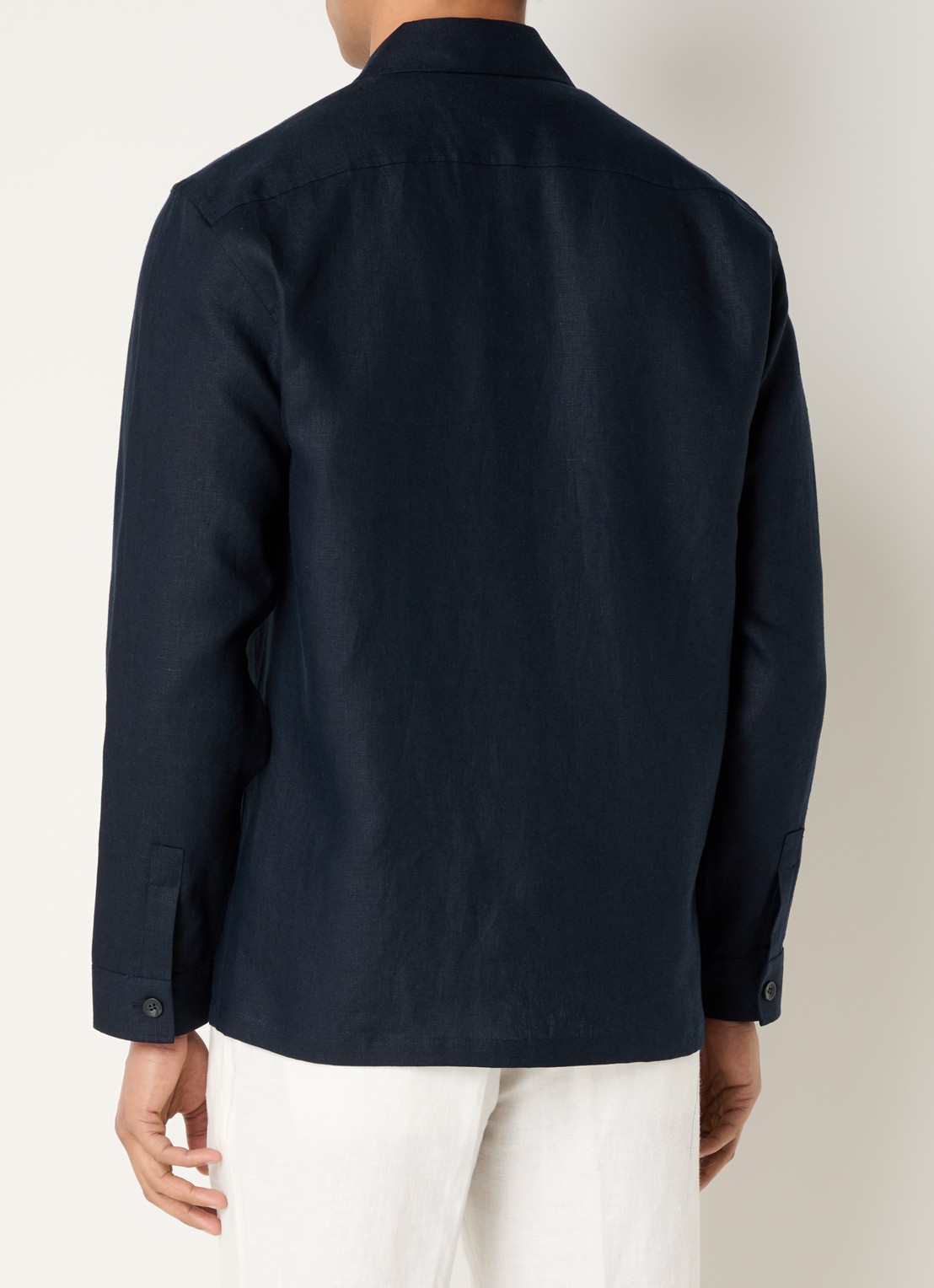 Boggi Milano Regular fit overshirt van linnen met borstzakken - achterkant donkerblauw