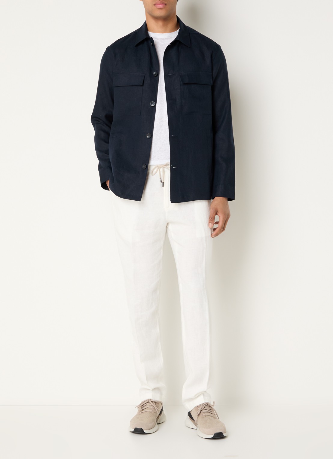 Boggi Milano Regular fit overshirt van linnen met borstzakken - voorkant 4 donkerblauw