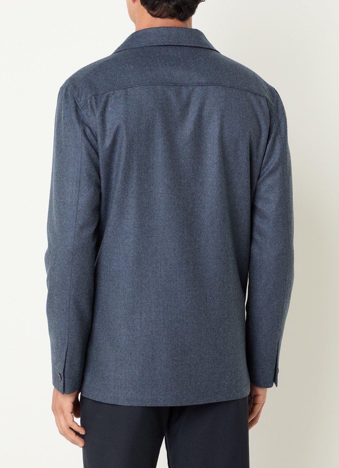 Boggi Milano Regular fit overshirt van wol met borstzak - achterkant 2 staalblauw