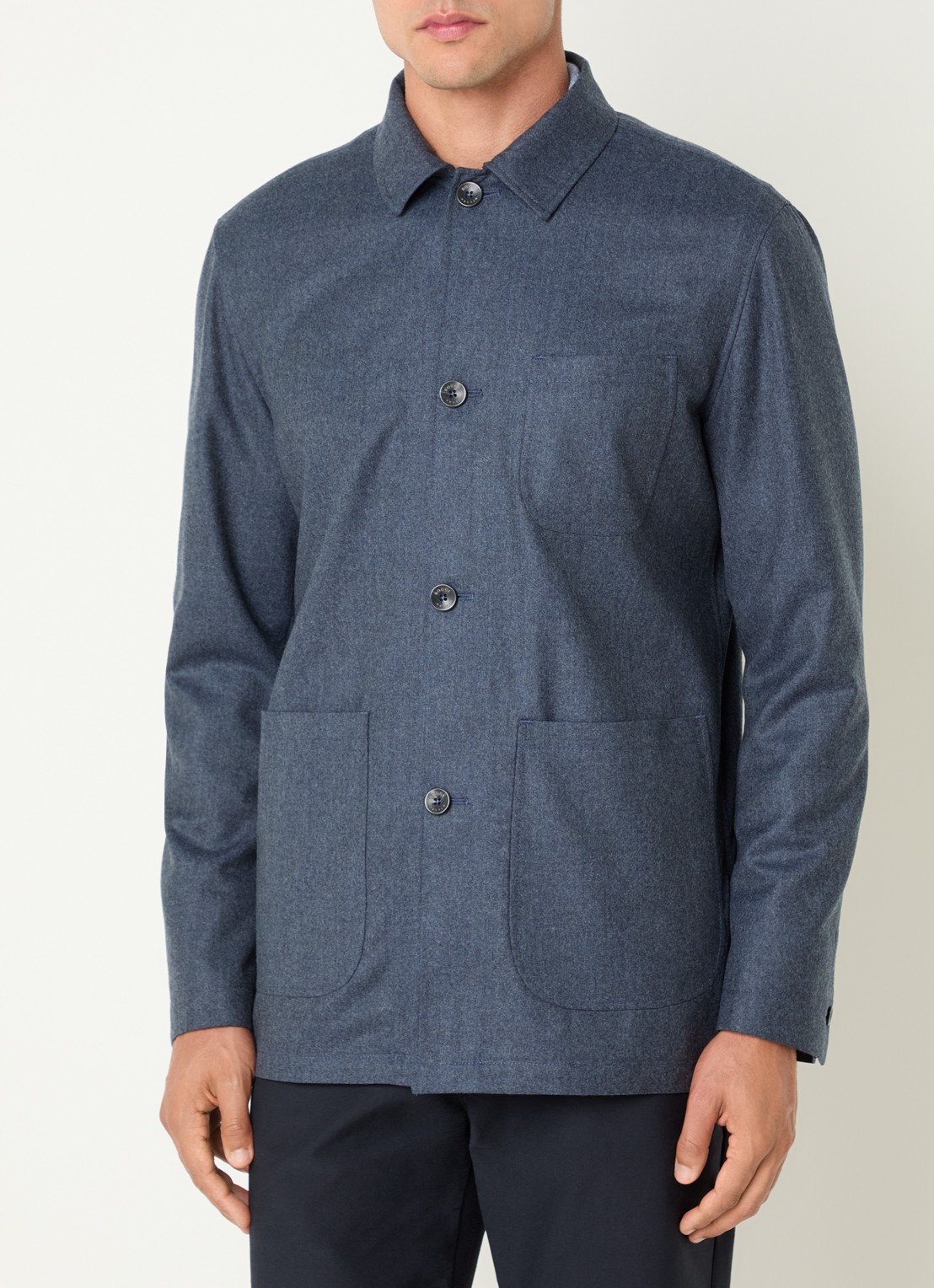 Boggi Milano Regular fit overshirt van wol met borstzak - detail staalblauw
