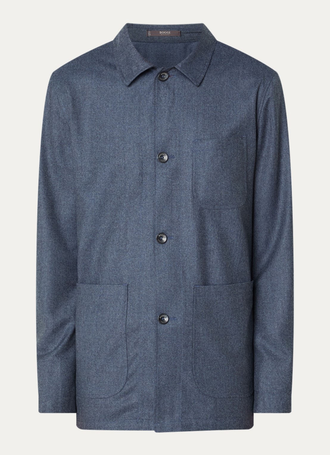 Boggi Milano Regular fit overshirt van wol met borstzak - voorkant 3 staalblauw