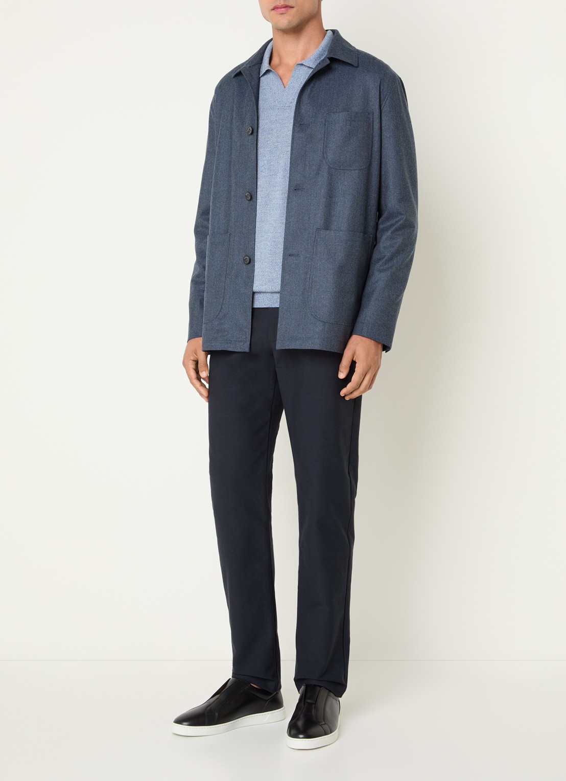Boggi Milano Regular fit overshirt van wol met borstzak - voorkant 4 staalblauw