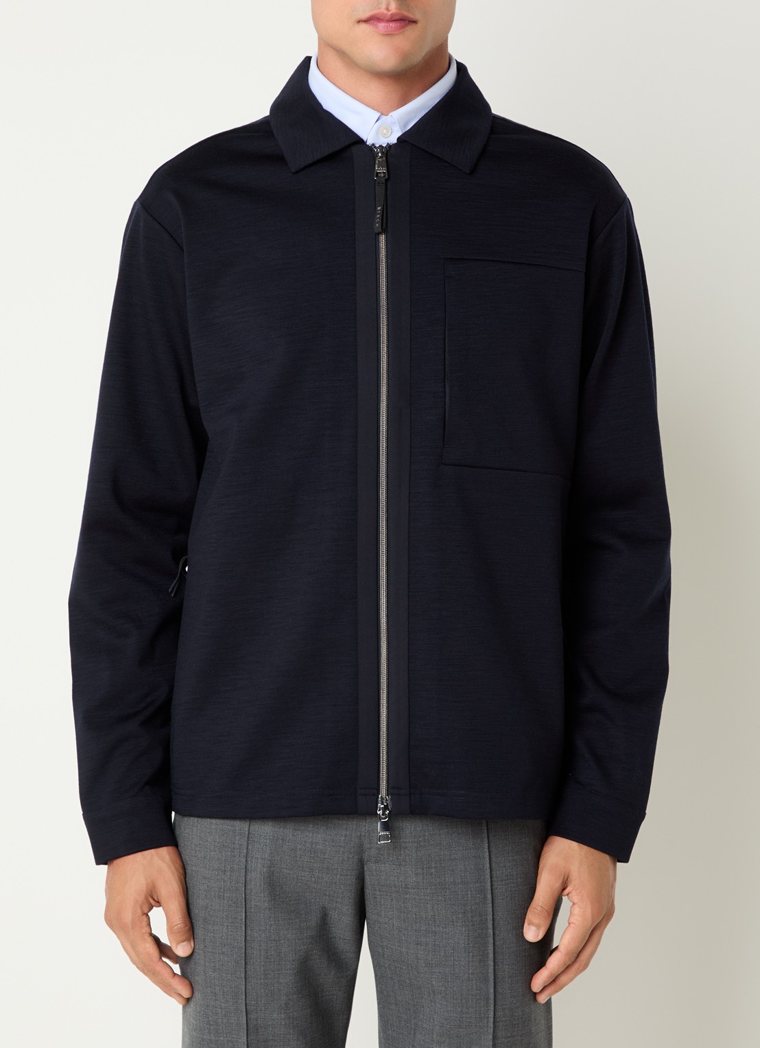 Boggi Milano Regular fit overshirt van wol - detail donkerblauw