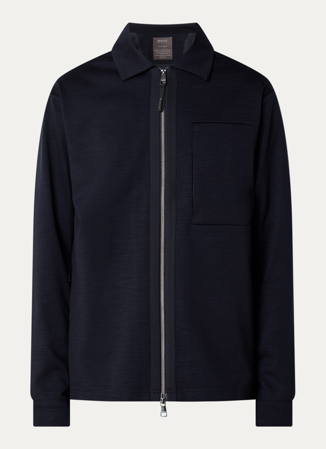 Boggi Milano Regular fit overshirt van wol - voorkant 3 donkerblauw