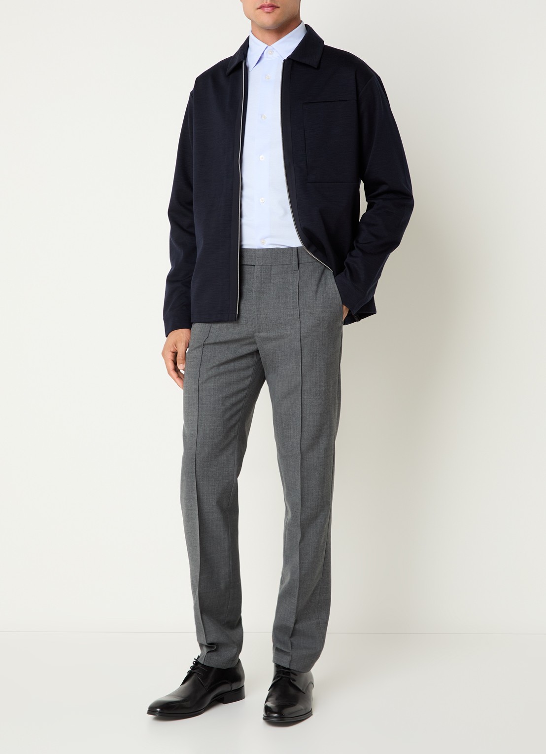 Boggi Milano Regular fit overshirt van wol - voorkant 4 donkerblauw